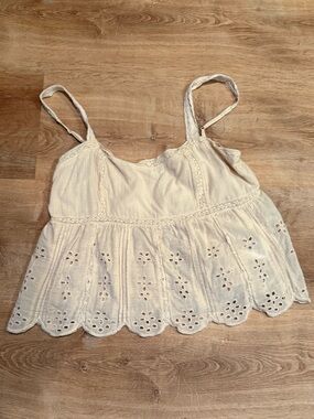 American Eagle Outfitters Cream Eyelet Lace-Trim Cami